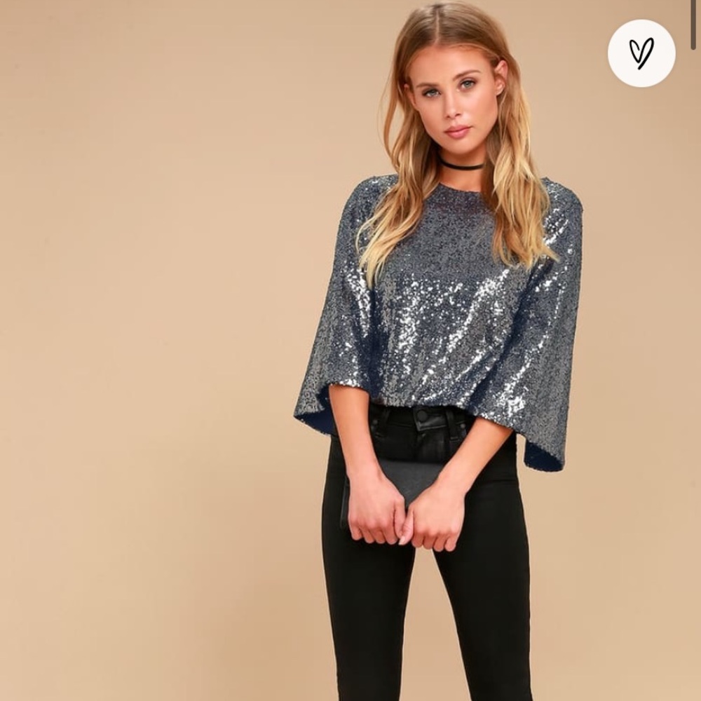 Lulu’s Blue Sequined Crop Top